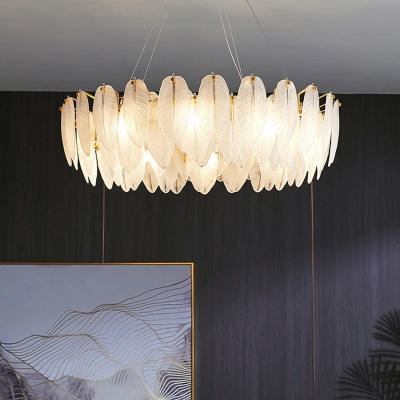 White Textured Glass Leaf Chandelier Contemporary 9 Inchs Height Hanging Light Kit
