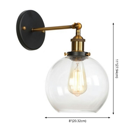 Bedroom Glass Shade Wall Light Smoke Bulb Single Light Antique Style Sconce Light in Clear