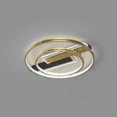 Bedroom LED Flush Mount Ceiling Lamp Modern Ring Metal Lighting in Gold