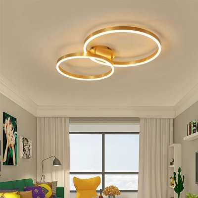 Brushed Gold Ring Ceiling Light Stylish Modern Metal LED Semi Flush Mount Lamp
