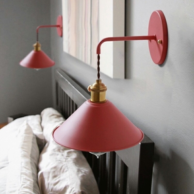 Colorful Metal Wall Mount Lamp Cone Shape Macaroon 8 Inchs Wide Style Single Light Sconce for Bedroom
