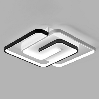 Double Square LED Flush Mount Lighting 2.5 Inchs Height Acrylic Simplicity Flush Mount Ceiling Light in Black and White
