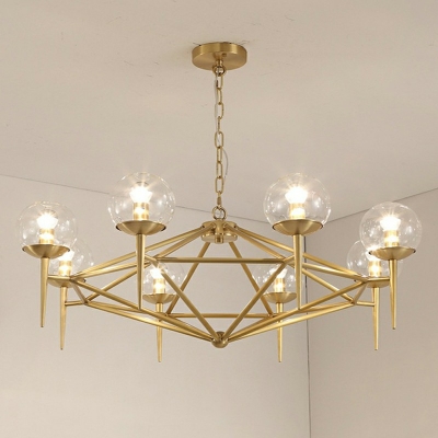 Globe Chandelier Contemporary Pendant Light with 19.5 Inchs Height Adjustable Chain in Brass with Glass Shade