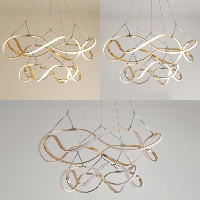 Golden Low Profile Chandeliers Curved LED Pendant Light Room Deco LED Chandeliers for Kitchen Dining Room Bedroom