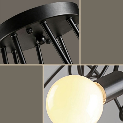 Industrial Style Crossed Lines Semi Flush Light Metallic 3/5/8 Bulbs Decorative Lighting Fixture in Black/White