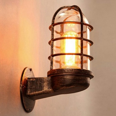Nautical Style Sconce with Wire Guard Metal Single Light 8 Inchs Height Wall Sconce in Rust