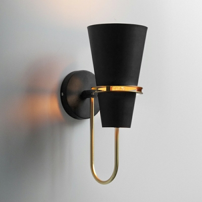 Nordic Iron Shade Wall Sconce Flared Shape Macaron Colour 1-Head Wall Lantern with Arc Arm