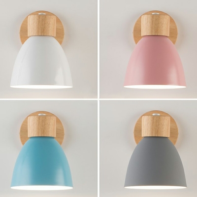 Nordic Macaron Dome Shape Bedside Reading Lamp Wood Tapered Adjustable Wall Lighting