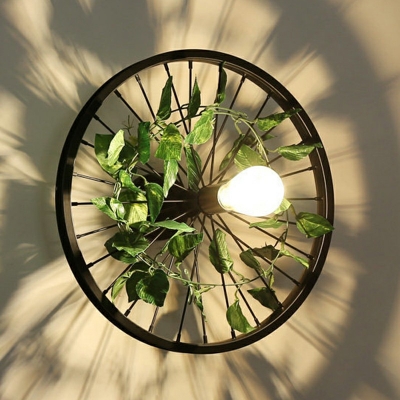 Plant Flower Wall Mount Light Metal Wheel Wall Mounted Light Fixture for Restaurant in Black