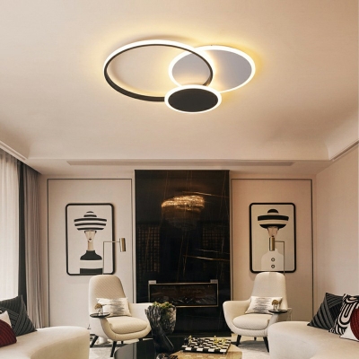 Round Shape Contemporary LED Semi Flush Mount Ceiling Light Metal Room Lighting in Black