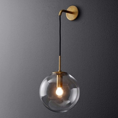 Simplicity 1-Bulb Clear Glass Globe Flush Mount Wall Sconce Bedroom Bedside Wall Mounted Lights