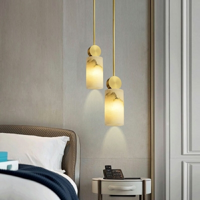 Stone Pendant Metal Single Bulb Dining Room Hanging Light with 39 Inchs Height Adjustable Cord in Brass