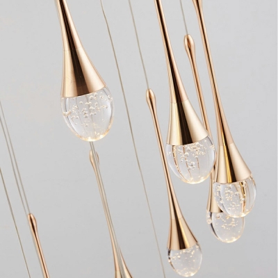 Stylish Modern Teardrop Pendant Lamp Warm Light Clear Crystal Loft House Multi Light Ceiling Light in Gold