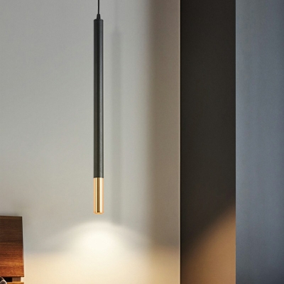 Tube Ceiling Lamp Novelty Modern 1 Inch Wide LED Metal Suspension Pendant Light in Black-Gold