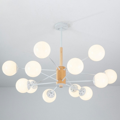 White Glass Globe Ceiling Chandelier Modernism 12 Bulbs Pendant Light with Sputnik Design