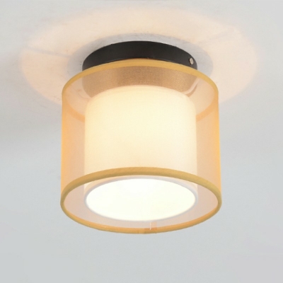 White Single Light Flush Mount Lamp Traditional Fabric Ceiling Fixture for Bedroom