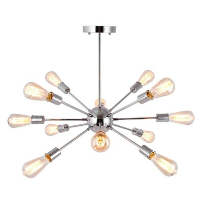 Wrought Iron Large Sputnik LED Chandelier Industrial Style Hanging Light with 14 Inchs Height Adjustable Cord for Cafe Bar Counter