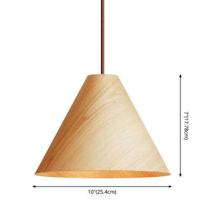 1 Bulb Cone Hanging Light 10 Inchs Wide Chinese Suspended Lighting Fixture in Wood