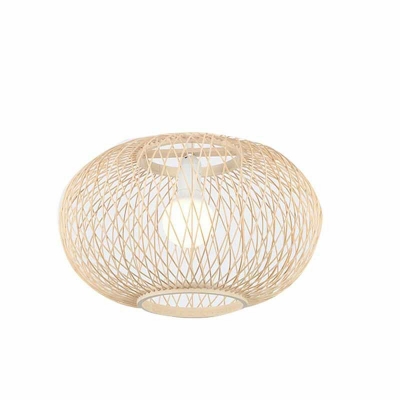 1 Bulb Spherical Hanging Light Chinese Rattan Suspended Lighting Fixture in Beige with 59 Inchs Height Adjustable Cord