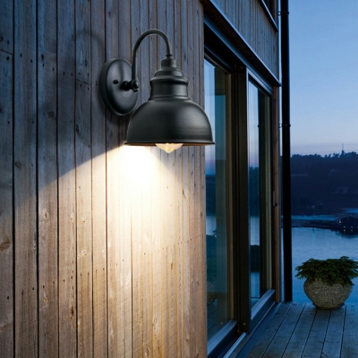 Black Industrial Wall Lamp with 7.5'' Wide Single Light Dome Metal Shade and Gooseneck Fixture Arm