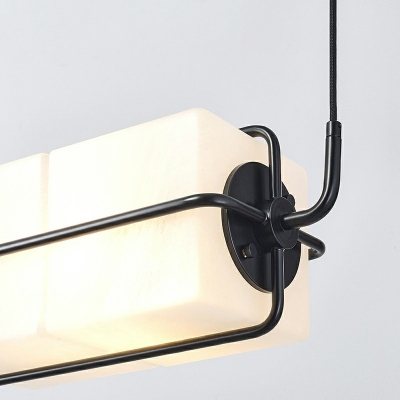 Black Metal Frame Island Light Modern Kitchen Rectangle Crossed LED Island Fixture with Forsted Glass Shade