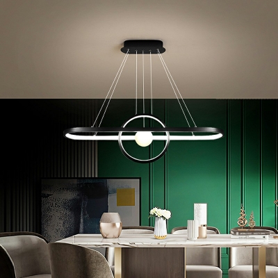 Black Ring and Oval Shaped Island Lighting Minimalist Aluminum LED Hanging Light for Dining Room in Stepless Dimming Light