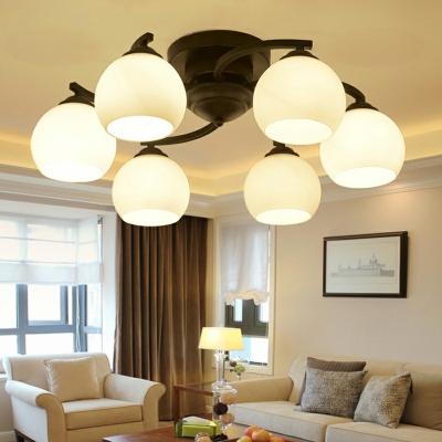 Branch Flushmount Lighting with White Globe Glass Shade Contemporary Ceiling Lamp in Black