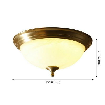 Brass Dome Ceiling Mount Light Luxurious Style Frosted Glass Flush Light for Dining Room