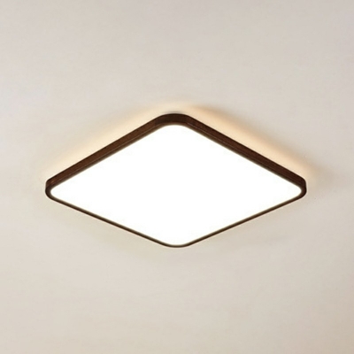 Brown LED Flush Mount Light Asian Style Wood Acrylic 2 Inchs Height Ceiling Lamp for Bedroom