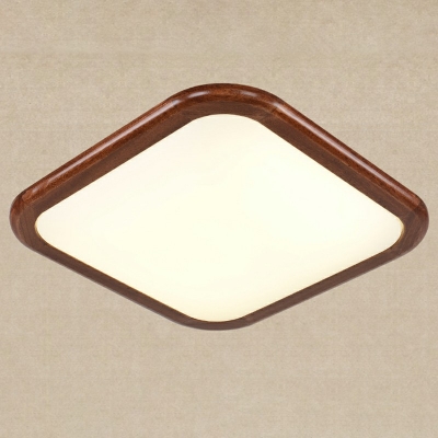 Brown LED Flush Mount Light Asian Style Wood Acrylic 3 Inchs Height Ceiling Lamp for Bedroom