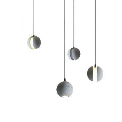 Cement Split Globe Pendant Lighting Postmodern Grey Ceiling Light in Warm Light