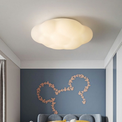 Child Bedroom LED Ceiling Lamp Cartoon Flush-Mount Light with Cloud Plastic Shade in White