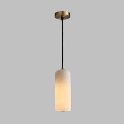 Contemporary LED Pendant Light White Stone Shade for Bedroom with 79 Inchs Height Adjustable Cord
