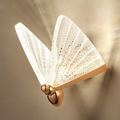 Creative Golden Butterfly Wall Mount Light 9.5 Inchs Wide LED Acrylic Wall Light Fixture for Bedroom