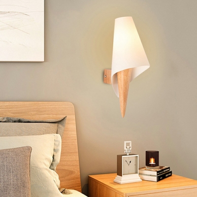 Creative Wooden Wall Lamp 1 Head 14 Inchs Height Glass Shade Wall Sconce for Corridor Bedroom