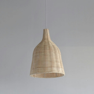 Cylindrical Pendant Light Japanese Bamboo 1 Head Suspended Lighting Fixture with 35.5 Inchs Height Adjustable Cord