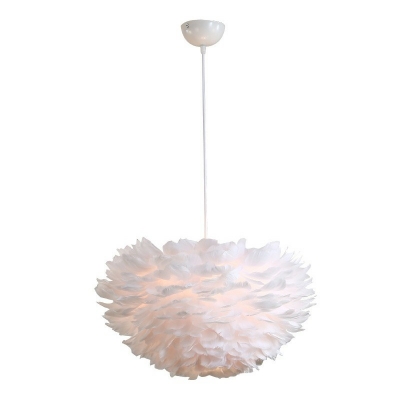 Feather Sphere Nordic Style Pendant Lamp Feather Bedroom Hanging Chandelier with 39.5 Inchs Height Adjustable Cord