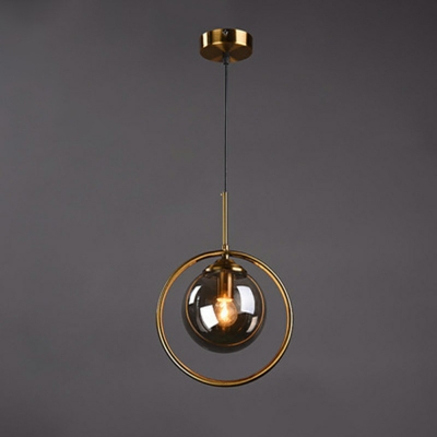 Glass Ball Pendant Light Kit Simple Single Glass Suspension Lamp with Metal Ring Stand