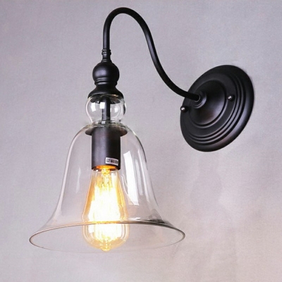 Industrial Clear Glass Single Light Bell Shade 8.5 Inchs Wide Wall Sconce in Black for Barn Farmhouse Porch