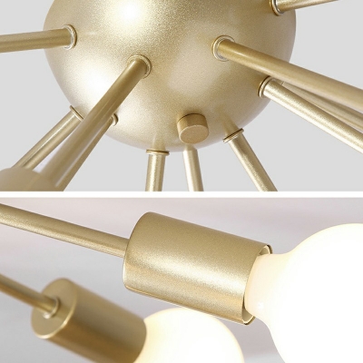 Industrial Style 12 Lights Hedgehog Shaped Metal Semi Flush Mount Lamp for Living Room Bedroom