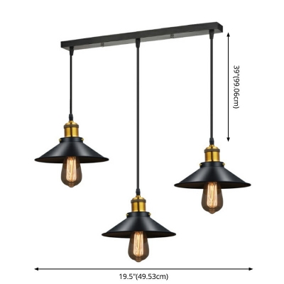 Iron Black Finish Hanging Lamp Wide Flared Loft Ceiling Pendant Light with 39 Inchs Height Adjustable Cord