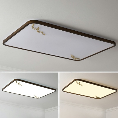LED Flush Mount Light Asian Style Brown Wood Acrylic 2 Inchs Height Ceiling Lamp for Bedroom