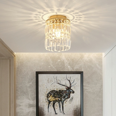 Modern Style 1 Bulb Gold Ceiling Mount Cylindrical Crystal Flush Mount Ceiling Lights for Hallway