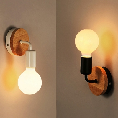 Nordic Post-Modern Solid Wood Small Wall Lamp Bare Bulb Wall Mount Lighting for Bedroom