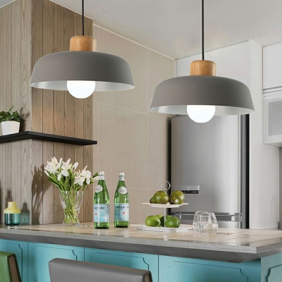 Single-Bulb Lid-Shaped Pendant Lamp Macaron Simple Colorful Metal Ceiling Light for Dining Room