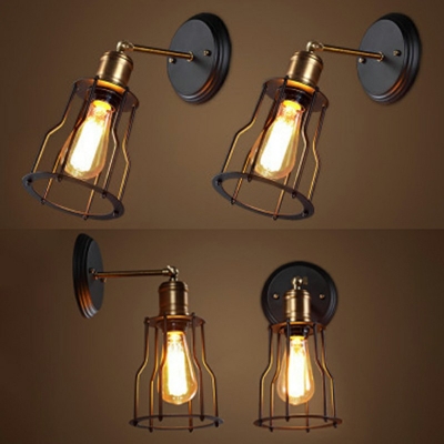 Single Light Wire Guard Sconce Retro Style Waterproof Wall Sconce for Balcony in Black