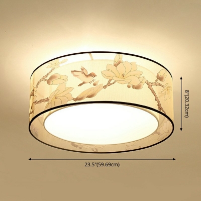 White Flush Mount Lamp Traditional Fabric Beige 5 Bulbs Ceiling Fixture for Bedroom