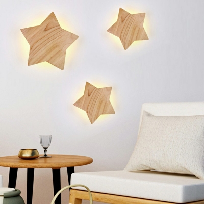 Wooden LED Sconce Lighting Star Shape Ambient Lighting for Bedroom in Warm Light