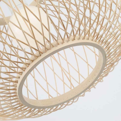 1 Bulb Spherical Hanging Light Chinese Rattan Suspended Lighting Fixture in Beige with 59 Inchs Height Adjustable Cord