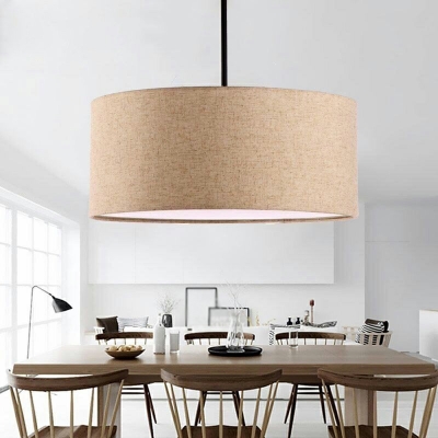 Barrel Fabric Pendant Lighting with 39.5 Inchs Height Adjustable Cord 1 Head Suspension Light for Dining Room